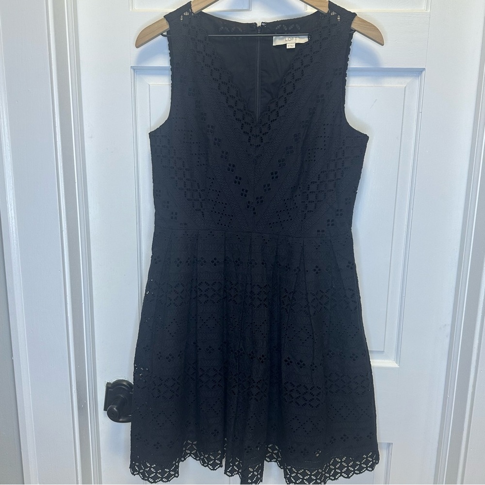 LOFT Black Eyelet Mini Dress